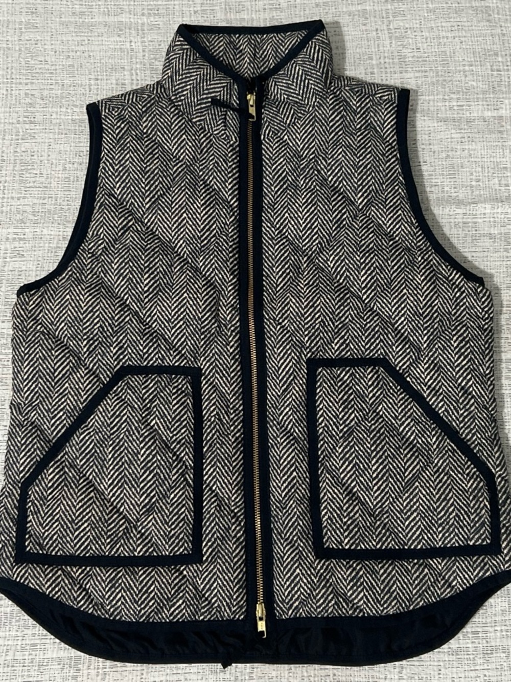 J.Crew Herringbone Full Zip Vest Black Cream